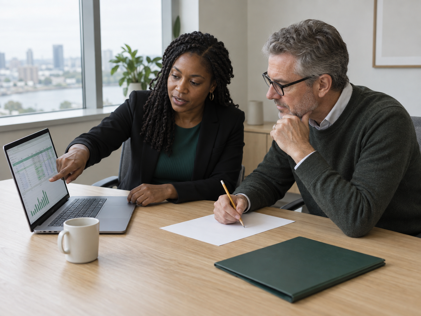 Finance and operations leaders reviewing a company forecast