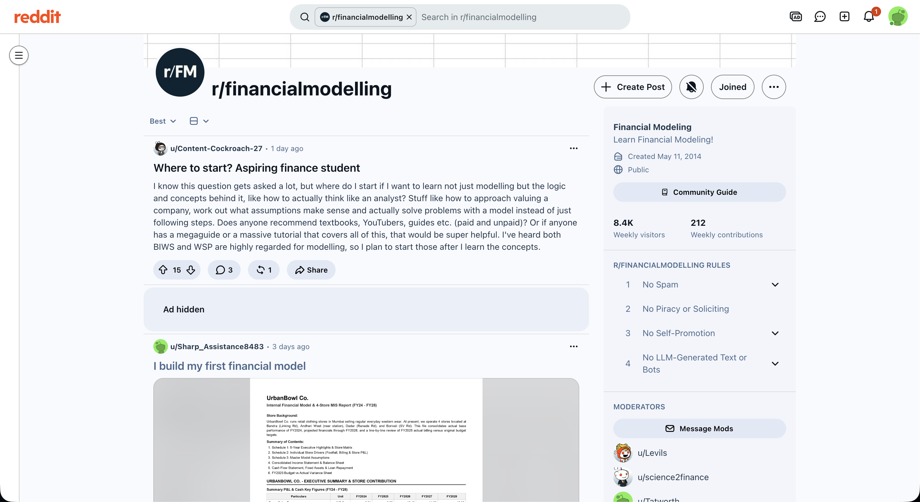 The r/financialmodelling community on Reddit
